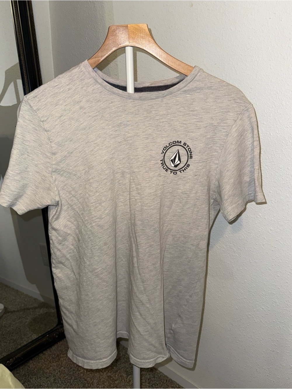 Volcom Light Gray Short Sleeve Crew Tee with Chest Logo
